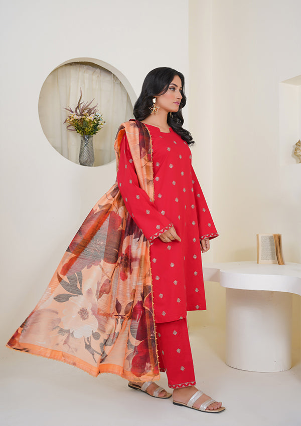 Raqs-e-Laal 3 PC Embroidered Suit