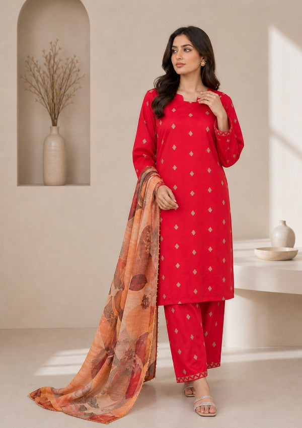 Raqs-e-Laal 3 PC Embroidered Suit