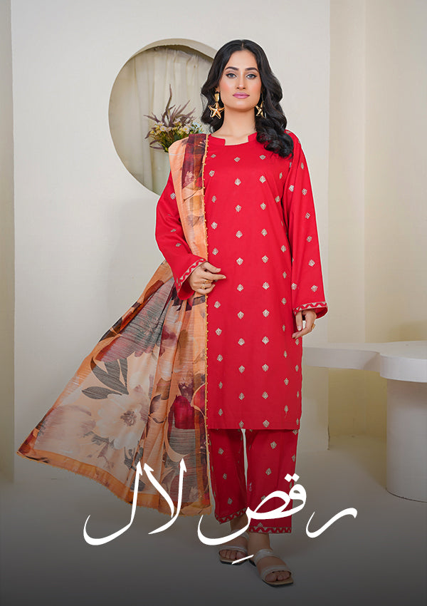 Raqs-e-Laal 3 PC Embroidered Suit