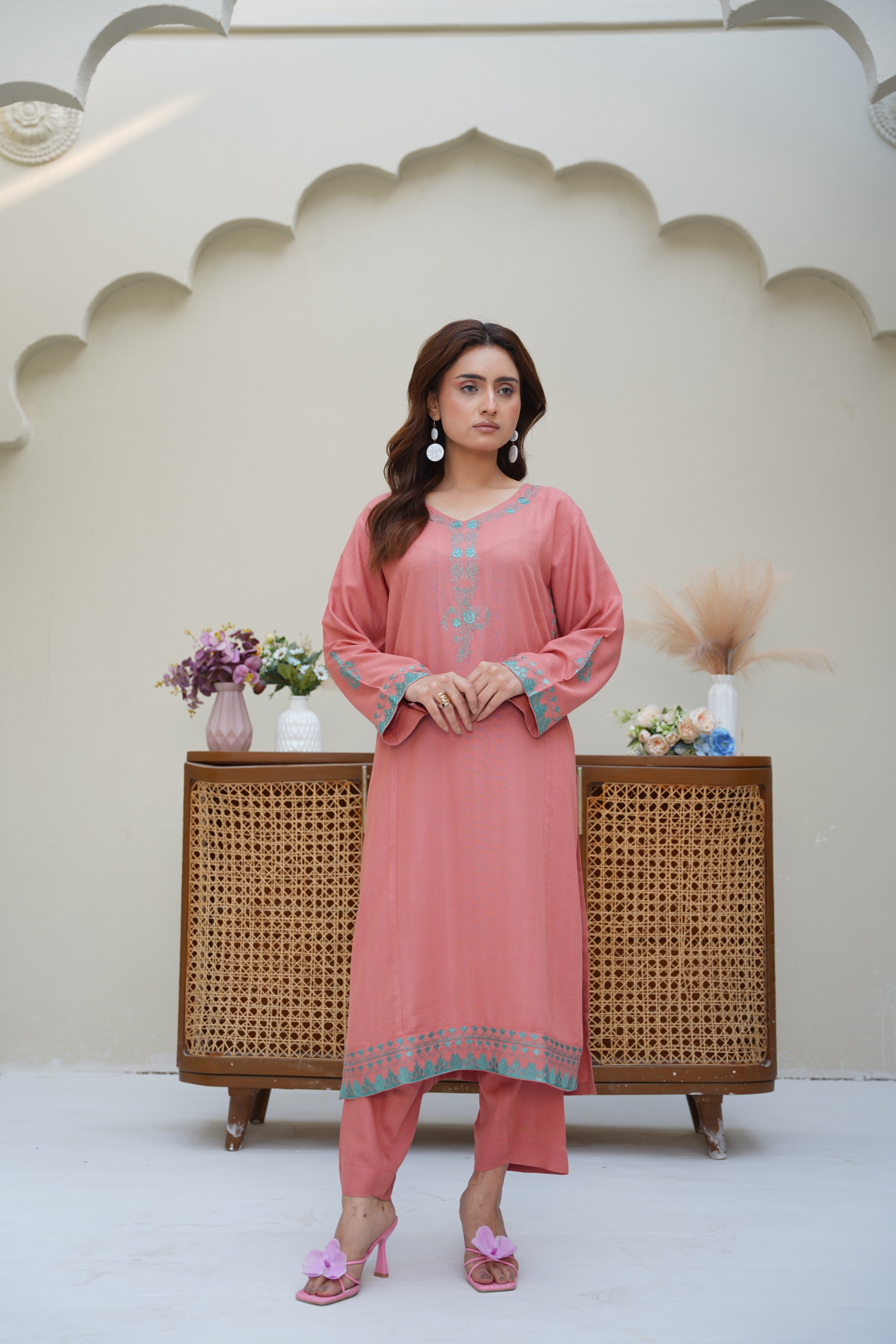 Blush Ember – Stitched Silk Karandi Embroidered Two-Piece Set