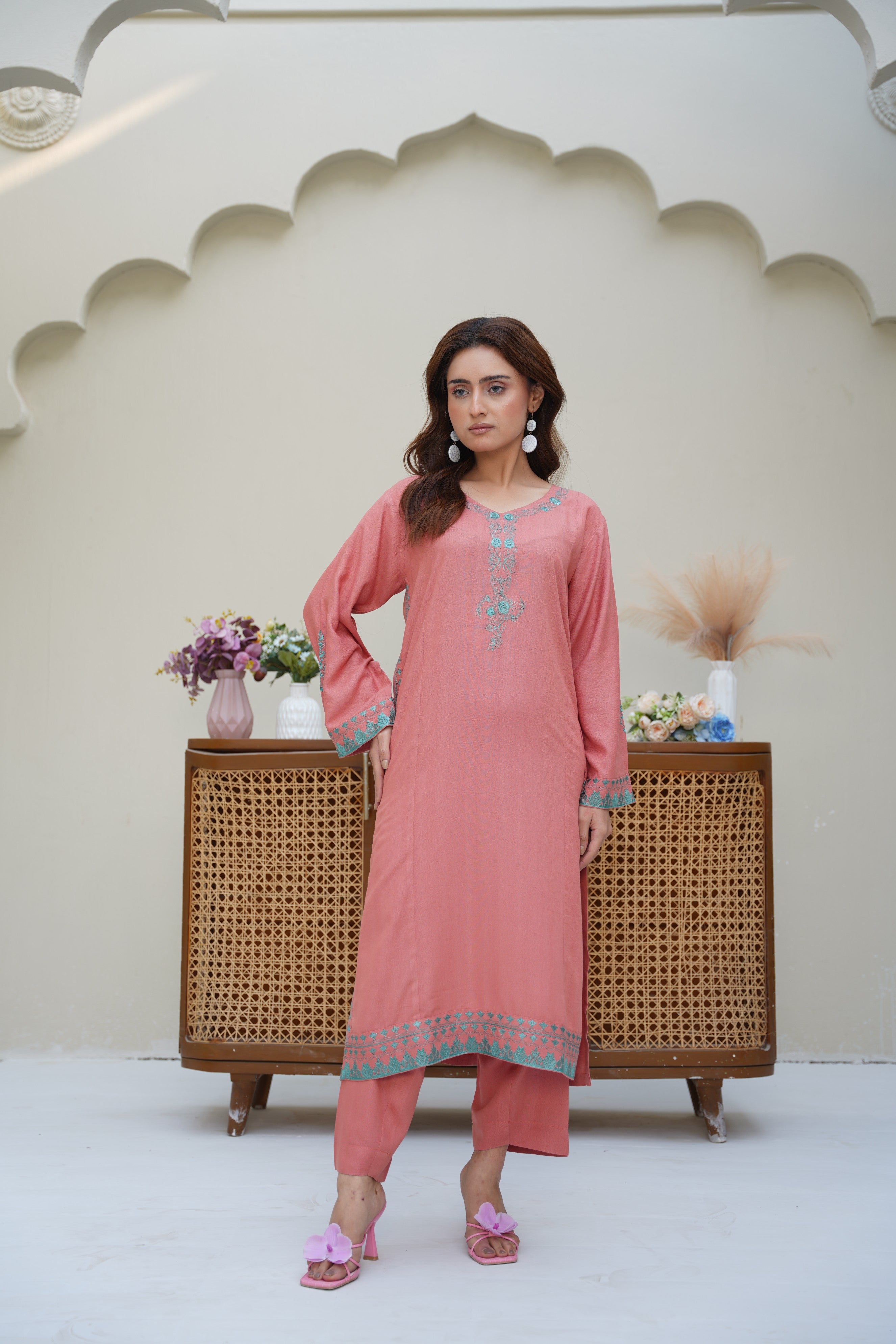 Blush Ember – Stitched Silk Karandi Embroidered Two-Piece Set