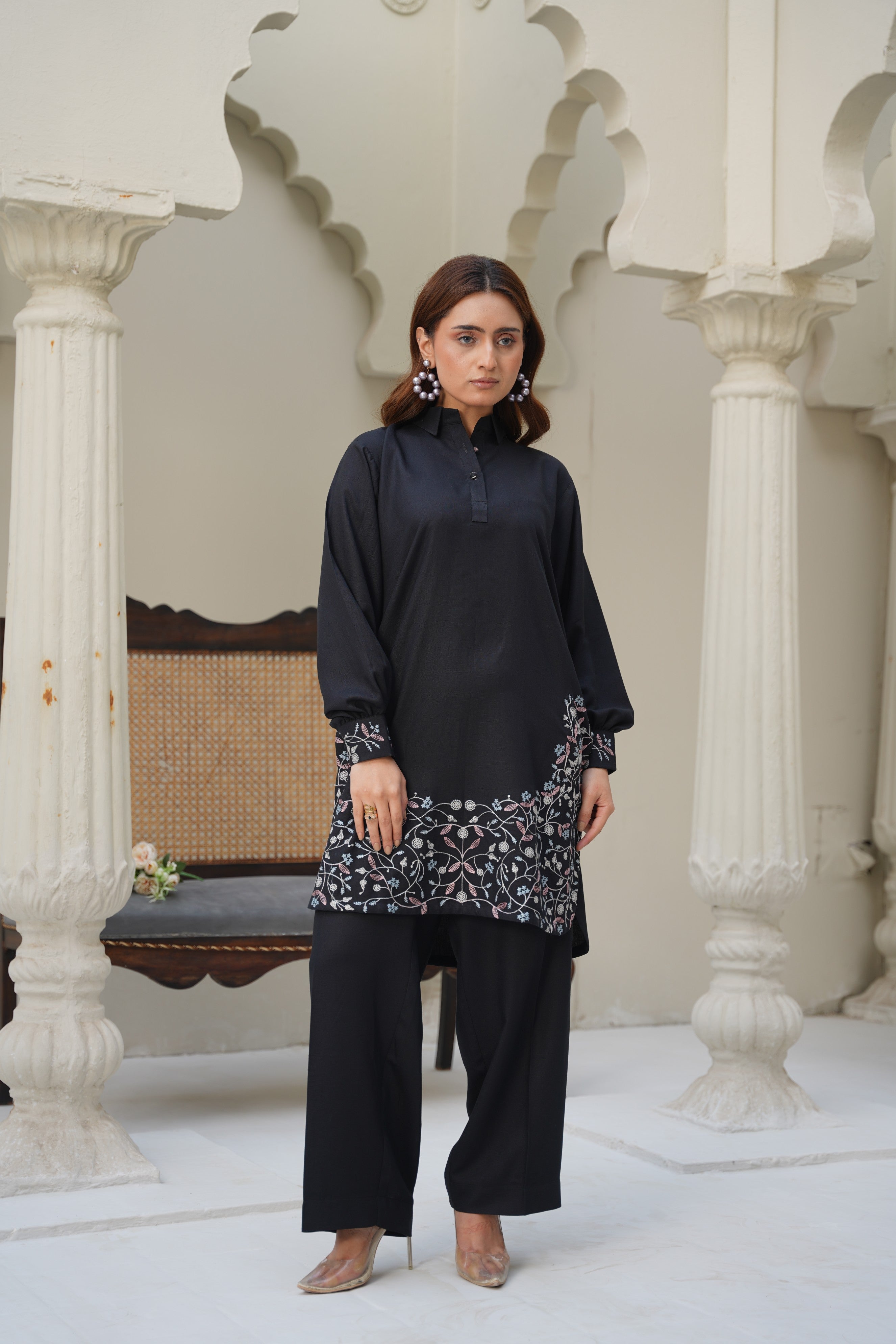Onyx Shadow – Stitched Silk Karandi Embroidered Two-Piece Set