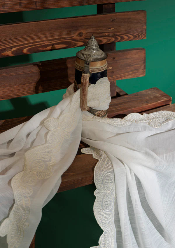 Embroidered White Voile Dupatta