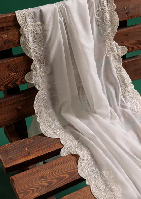 Embroidered White Voile Dupatta